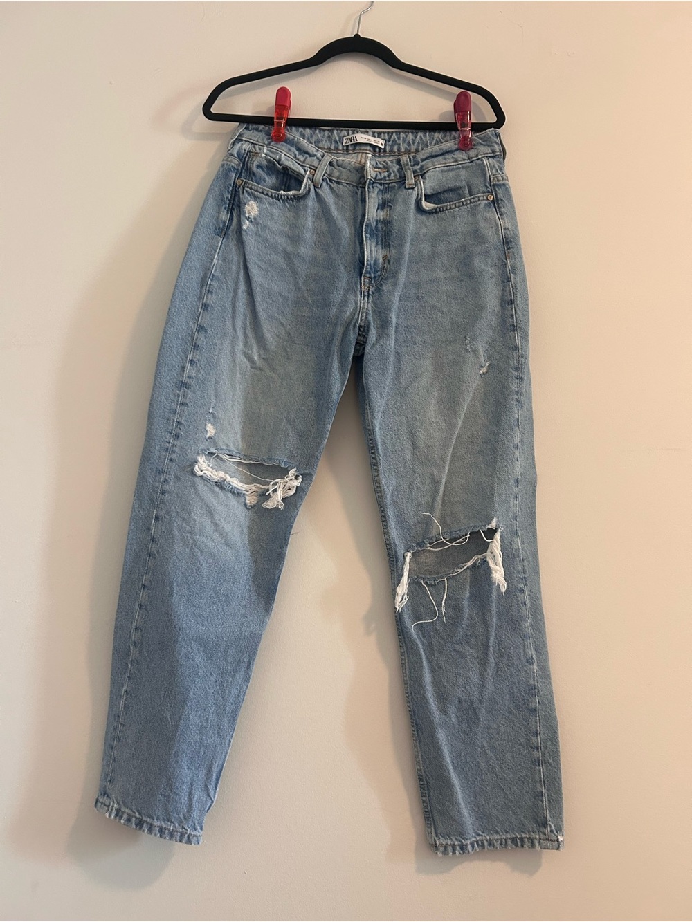 Zara Light Blue Distressed Boyfriend Jeans